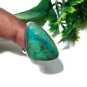 Natural Chrysocolla Gemstone <b>Ring</b> in 925 Sterling Silver <b>Ring</b> Adjustable Blue Green Statement <b>Ring</b> for Women - Product Image 5