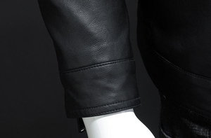 Servicio OEM, Chaqueta de Cuero Genuino para Hombre con Cuello Alto, Logotipo Frontal, Transpirable, Impermeable, Informal, de Invierno, para Exteriores, de Tela de Lona - Product Image 6