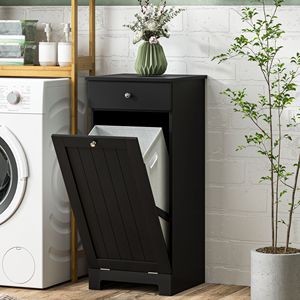 Mobiletto Portabiancheria Moderno ed Ecologico Nero con Cesto Ribaltabile e Cassetto per Uso Domestico e Bagno - Product Image 2