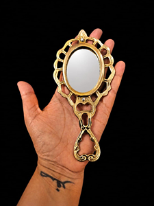 Vintage Gold Handheld Vanity Mirror Ornate Decorative Makeup Mirror Antique Style Dressing Mirror Filigree Handle Beauty Mirror - Product Image 1