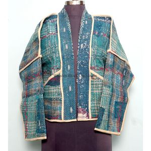 Veste Kantha en coton 100% de créateur, tricotée, multicolore, style ethnique, broderie artisanale, vintage, unique en son genre, vente en gros - Product Image 4