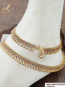 Par de Tobilleras de Oro Sólido de 22K, Payal Indio Tradicional, Esmalte Multicolor, Joyería Corporal Meenakari, para Novia, Boda - Product Image 2