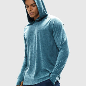 Chemise de pêche à manches longues à capuche bleue pour homme UPF 50, séchage rapide, polyester, couleur unie, pull-over, vêtements pour adultes - Product Image 1