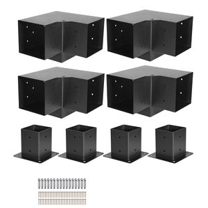 Kit Staffe per Pergola 4x4 Pollici, 4 Pezzi, Staffa Angolare a 3 Vie per Carichi Pesanti, Kit Base Palo per Lavori in Legno Fai-da-te, Facile Installazione - Product Image 1