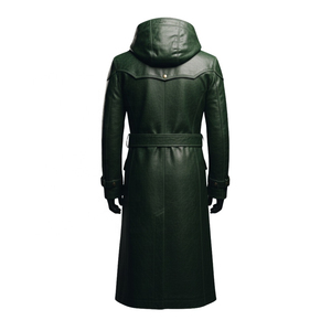 Abrigo de Cuero Genuino para Hombre, con Capucha, Manga Larga, Cinturón, Corte Regular, Grueso - Product Image 2