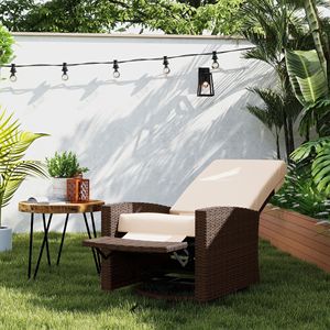 Poltrona Reclinabile Girevole in Vimini Premium Resistente all'Acqua con Poggiapiedi Bianco Crema - Product Image 2