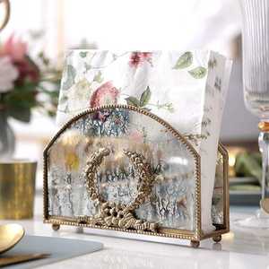 Porte-serviettes en verre et métal doré, porte-mouchoirs décoratif pour table, support à mouchoirs floral pour table à manger, cuisine - Product Image 1