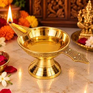 Handcrafted Brass Arti Diya Traditional Ghee <b>Oil</b> <b>Lamp</b> Akhand Jyot Puja <b>Lamp</b> Decorative Brass Prayer Light Home Temple - Product Image 2
