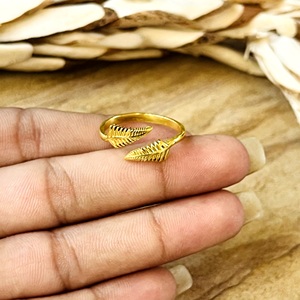Top Choice Boho Fern Leaf Ring Brass Rings For Women 18k Gold Plated Bypass <b>Wrap</b> Floral Jewelry For Wholesale/OEM/ODM - Product Image 2