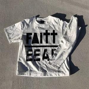 T-shirt personnalisé à col rond, coupe carrée et courte, impression sérigraphique, streetwear, t-shirt à manches longues double couche pour homme - Product Image 1