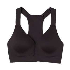 Sujetador deportivo de yoga sin costuras con cuello en V y espalda cruzada para mujer, color negro, soporte medio, transpirable, color liso - Product Image 3