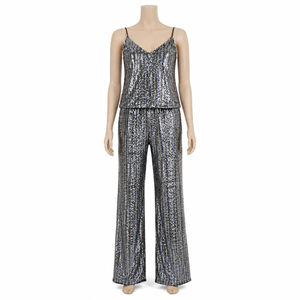 Luxury Silver <b>Sequin</b> Designer Co Ord Set for Women | Wedding Reception <b>Party</b> Wear Evening Glam Outfit Premium Fashion Dress - Product Image 1
