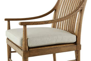 Chaise de salle à manger en bois de style farmhouse NAM HAI avec accoudoirs, pieds en chêne antique, personnalisable pour appartement, hôtel et usage domestique - Product Image 6