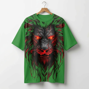 Men's Black Lion Red Eyes Printed T-Shirt Short Sleeve O-Neck Casual Regular Fit Jersey Polyester <b>Animal</b> <b>Pattern</b> - Product Image 2