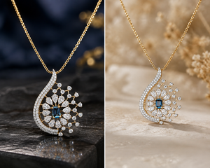 Collier pendentif S VIRVADIYA en or jaune 9K rempli de diamants de laboratoire certifiés IGI, forme fleur, chaîne serpent, pour femme, de luxe, idéal pour les soirées - Product Image 4