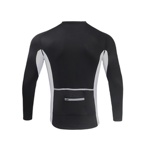 Maillot de cyclisme à manches longues noir à séchage rapide avec empiècements latéraux blancs, fermeture éclair intégrale sur le devant, coupe sport, haut de gamme pour homme, 100 % polyester - Product Image 5