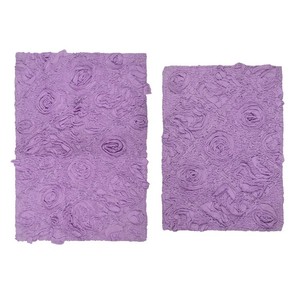 Tapis de bain rectangulaires en chenille florale violette, antidérapants avec support en caoutchouc, lot de 2, épais et touffetés, pour usage domestique - Product Image 3