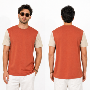 Servicio OEM, Camiseta Minimalista de Dos Tonos Naranja para Hombre, Manga en Contraste, Cuello Redondo, Estilo Urbano, Camisetas de Verano Lisas - Product Image 3