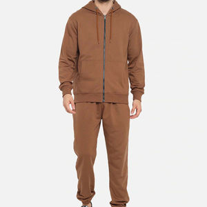 Survêtement à capuche marron pour homme, coupe longue, couleur unie, décontracté, 100 % coton respirant, coupe régulière, style automne - Product Image 1
