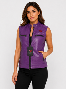 Chaleco ligero de cuero para mujer con forro transpirable, acabado impecable, cremallera resistente y corte ajustado elegante para atuendos diarios. - Product Image 1