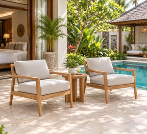 Modern Teak Wood Garden Chair <b>Cushioned</b> Outdoor Lounge <b>Seat</b> Embossed Design Foam Filled Patio Courtyard Hotel Villa Furniture - Product Image 3