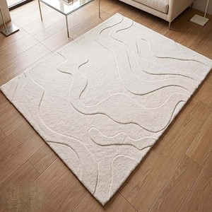 Alfombra Blanca de Lujo, Alfombra Moderna de Lana Hecha a Mano con Diseño Abstracto de Ondas, Alfombra Contemporánea para Decoración del Hogar - Product Image 2