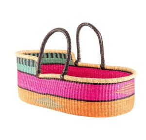 Professional pink and orange striped pattern seagrass <b>changing</b> <b>basket</b> matched with rattan <b>changing</b> kid <b>basket</b> and black handles - Product Image 4