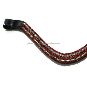 Boucles cousues de forme incurvée Conception personnalisée Cristaux faits à la main Strass Décoratifs en cuir véritable Cheval Bride bandeau - Product Image 3