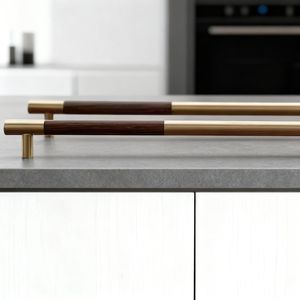 Manijas Modernas de Madera para Gabinetes con Extremos de Latón, Forma Rectangular, para Decoración del Hogar, Acabado Pulido Duradero, Artesanía Natural - Product Image 1