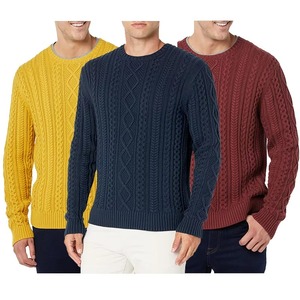 Men's Crew Neck Long Sleeve Rib Cable Knitwear Jumper 100% Cotton Winter <b>Pattern</b> Custom Front Color Breathable Anti-Wrinkle - Product Image 1