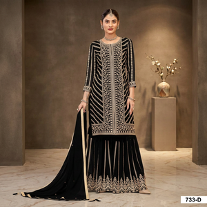 Costume Anarkali brodé noir pour femmes, vêtements traditionnels indiens et pakistanais pour mariage, provenant d'un fournisseur indien - Product Image 5