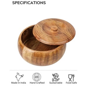 Handmade Enamel Coated Polished Durable Wooden Casserole Round Storage Box with <b>Lid</b> Contemporary Eco-Friendly Design - Product Image 5