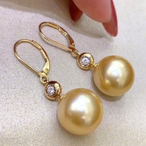 925 Pure Silver New Natural Black <b>Pearl</b> <b>Earrings</b> Pipa Knot Design with Strong Light Smooth Leather 11-12mm Round - Product Image 1