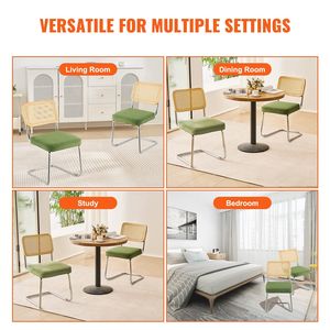 Set di 2 Sedie da Pranzo in Stile Mid-Century Modern, Sedia Retrò con Schienale in Rattan e Seduta Imbottita in Velluto - Product Image 5