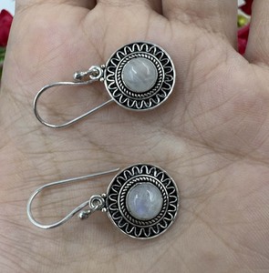 Natural Moonstone Silver Plated Brass Drop <b>Earrings</b> Classic <b>Hook</b> Style Handmade Gemstone Dangle <b>Earrings</b> Women's Fashion - Product Image 2