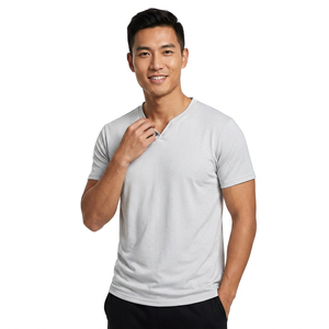 Men's <b>V</b>-<b>Neck</b> Short Sleeve Knitted <b>T</b>-<b>Shirt</b> Regular Fit Solid Color Casual Style <b>White</b> - Product Image 4