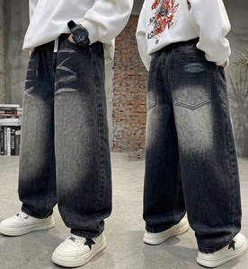 Pantalon en jean respirant pour garçon, léger, couleur unie, taille élastique, style jogger, multi-poches, décontracté, pour l'extérieur, vente en gros - Product Image 1