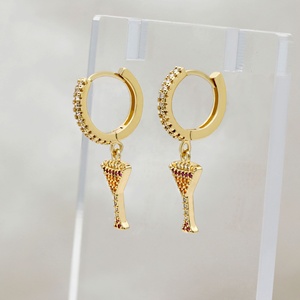 Wholesale Yellow Gold Plated 925 <b>Silver</b> Multi Color CZ Pave Cocktail Glass <b>Huggie</b> <b>Earrings</b> Memoria Jewels - Product Image 2