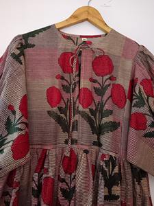 Vestido Midi 100% Algodón con Estampado Animal y Patchwork, Manga Larga, Lavable, Estilo Indio de Verano - Product Image 4