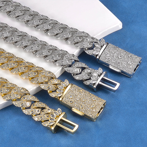 Collier ras du cou géométrique pour homme en argent 925 plaqué or rose avec moissanite taille baguette, chaîne à maillons 20 mm, bijoux hip-hop pour tous les jours - Product Image 1