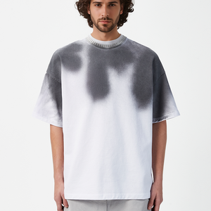 เสื้อยืดโอเวอร์ไซส์ทรงบ็อกซี่สำหรับผู้ชาย สไตล์แฟชั่นสตรีท ผ้าฝ้ายพรีเมียมวินเทจสีเทาและสีขาว ล้างสีแล้ว พิมพ์โลโก้ตามสั่ง - Product Image 4