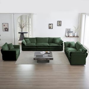 Divano Sezionale Moderno a 3 Posti con Seduta Extra Profonda, Divano Oversize a 3 Posti e Poltrona Singola per Soggiorno, Set da 3 Pezzi - Product Image 1
