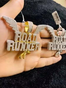 Pendentif Ailes de Road Runner en Argent 925 Plaqué, Micro-Incrustation de Strass en Cristal, Style Hiphop, Charme Unisexe, Cadeau - Product Image 1