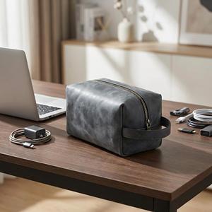 Custom Logo Genuine Leather Toiletry Bag Mens Dopp <b>Kit</b> Travel <b>Shaving</b> Wash Bag Grooming Organizer Bulk Price TYG-0217 - Product Image 2