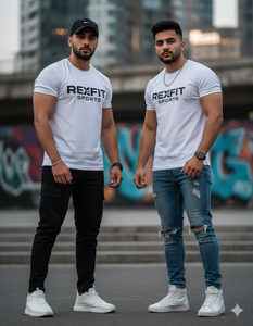 T-shirt de sport Rexfit Premium Streetwear, impression de logo personnalisé, tissu polaire, effet vintage délavé, effet soleil, double couche - Product Image 4