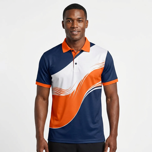 Men's Short Sleeve <b>Polo</b> Shirt Navy <b>Orange</b> White Geometric Print Quick Dry Polyester Casual Regular Fit - Product Image 3