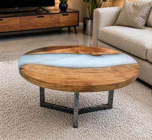 Modern Round Wood Epoxy Coffee <b>Table</b> Live Edge Acacia <b>Walnut</b> Design Indoor Living Room Furniture Decor Durable - Product Image 3
