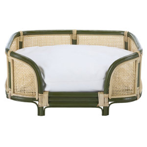 Nordic Rattan Cane <b>Dog</b> <b>Bed</b> Frame Green <b>Wood</b> Trim Rectangular Pet Sofa Lounge <b>Bed</b> With Cushion Factory Wholesale Pet Supplies - Product Image 1