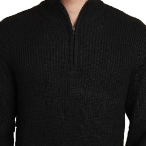 Jacquard avec logo personnalisé 1/4 pull-over à fermeture éclair pulls surdimensionnés épais et épais tricot côtelé en coton pour hommes motif solide vêtements d'hiver - Product Image 5