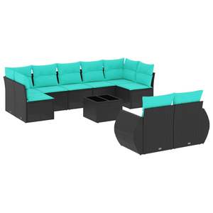 Set Divano da Esterno in Polyrattan Nero da 10 Pezzi con Cuscini - Elegante Collezione di Mobili da Giardino - Product Image 2